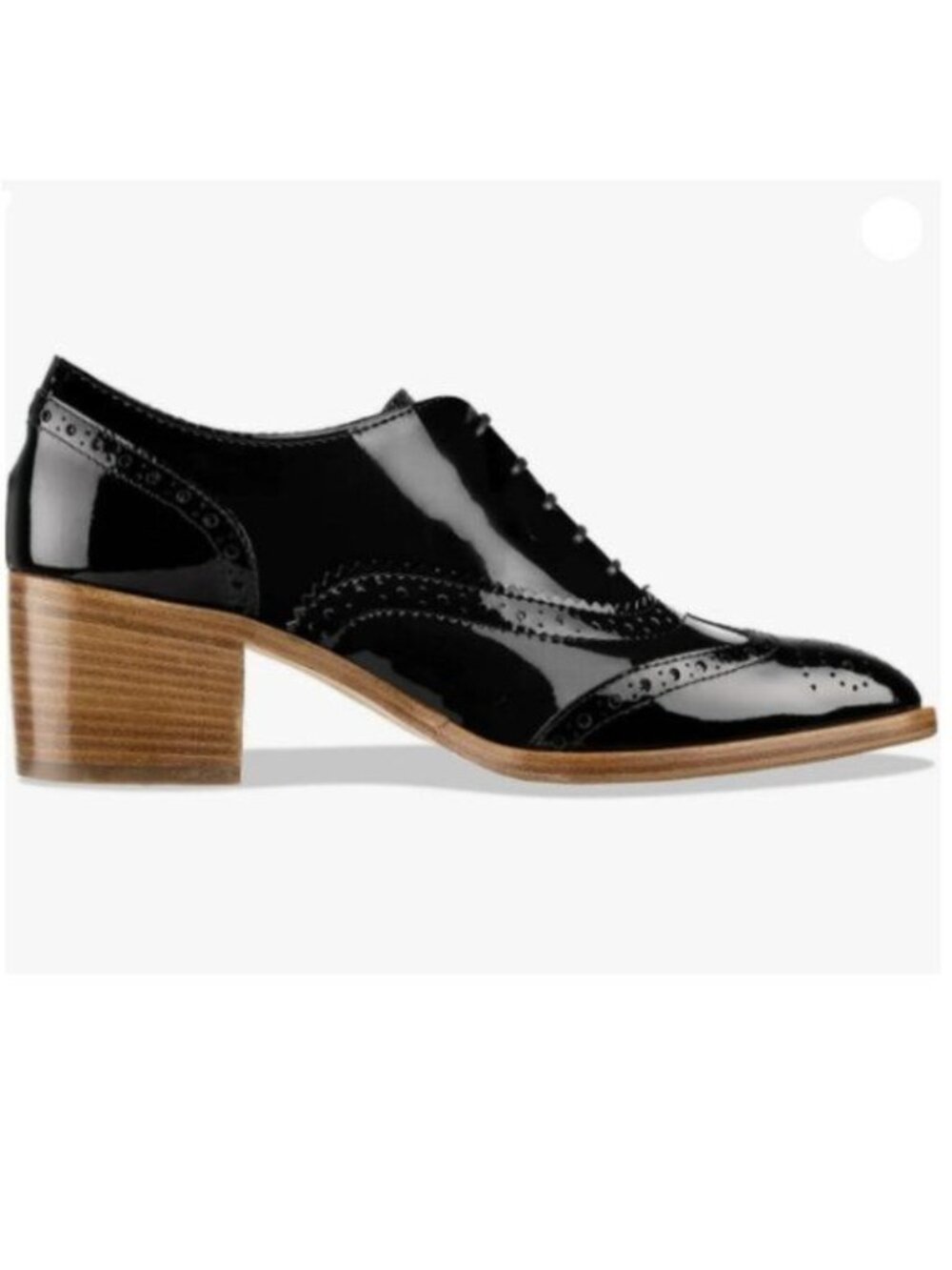FOWT Women's Perforated Lace-Up Oxfords Almond Toe Mid Chunky Heel Derby Black